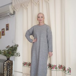 GRİ İNCİLİ TRİKO ELBİSE