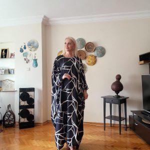 SİYAH BEYAZ ALA HAVAİ ELBİSE