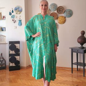 YEŞİL ALTIN MERMER BASKILI GÖMLEK ELBİSE