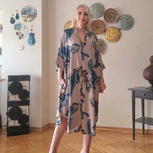 BEJ ŞAL DESEN CEYLİN GÖMLEK ELBİSE