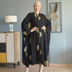 SİYAH GOLD NAKIŞLI GENİŞ GÖMLEK ELBİSE