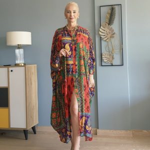 RENKLİ SİMLİ AŞHİL GÖMLEK ELBİSE