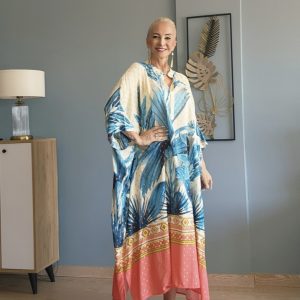 KREM MAVİ AŞHİL HAVAİ ELBİSE