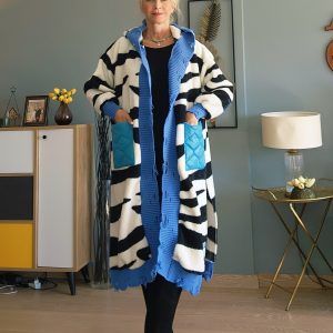 BEYAZ SİYAH MAVİ ÖRGÜLÜ POLAR