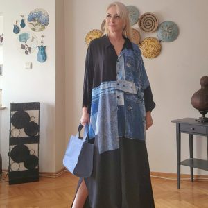 SİYAH MAVİ ALA GÖMLEK ELBİSE