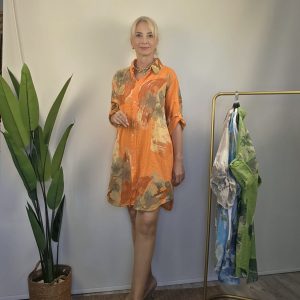 TURUNCU İTALYAN GÖMLEK ELBİSE