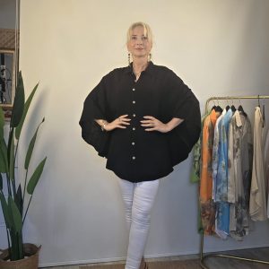 SİYAH MÜSLİN YARASA GÖMLEK