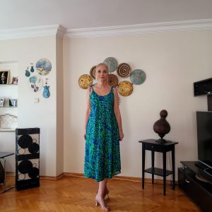 SAKS YEŞİL İP ASKILI ELBİSE