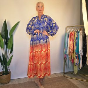 MOR TURUNCU AŞHİL FLOWER ELBİSE